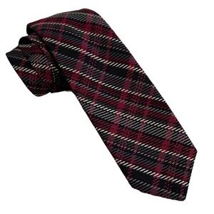 Michelsons Seven Fold Tie Red Black Gray Plaid Silk 58” x 3” Preppy Academic